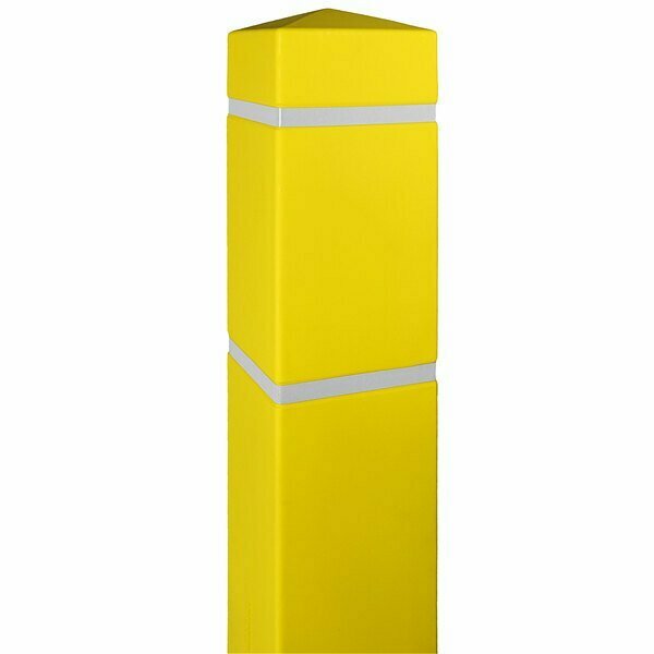 Innoplast Yellow square bollard cover with white reflective stripes, 5 feet tall. 269SBC6560YW